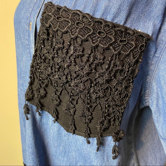 Vintage Denim Top with lace and fringe - Picture 3 of 8
